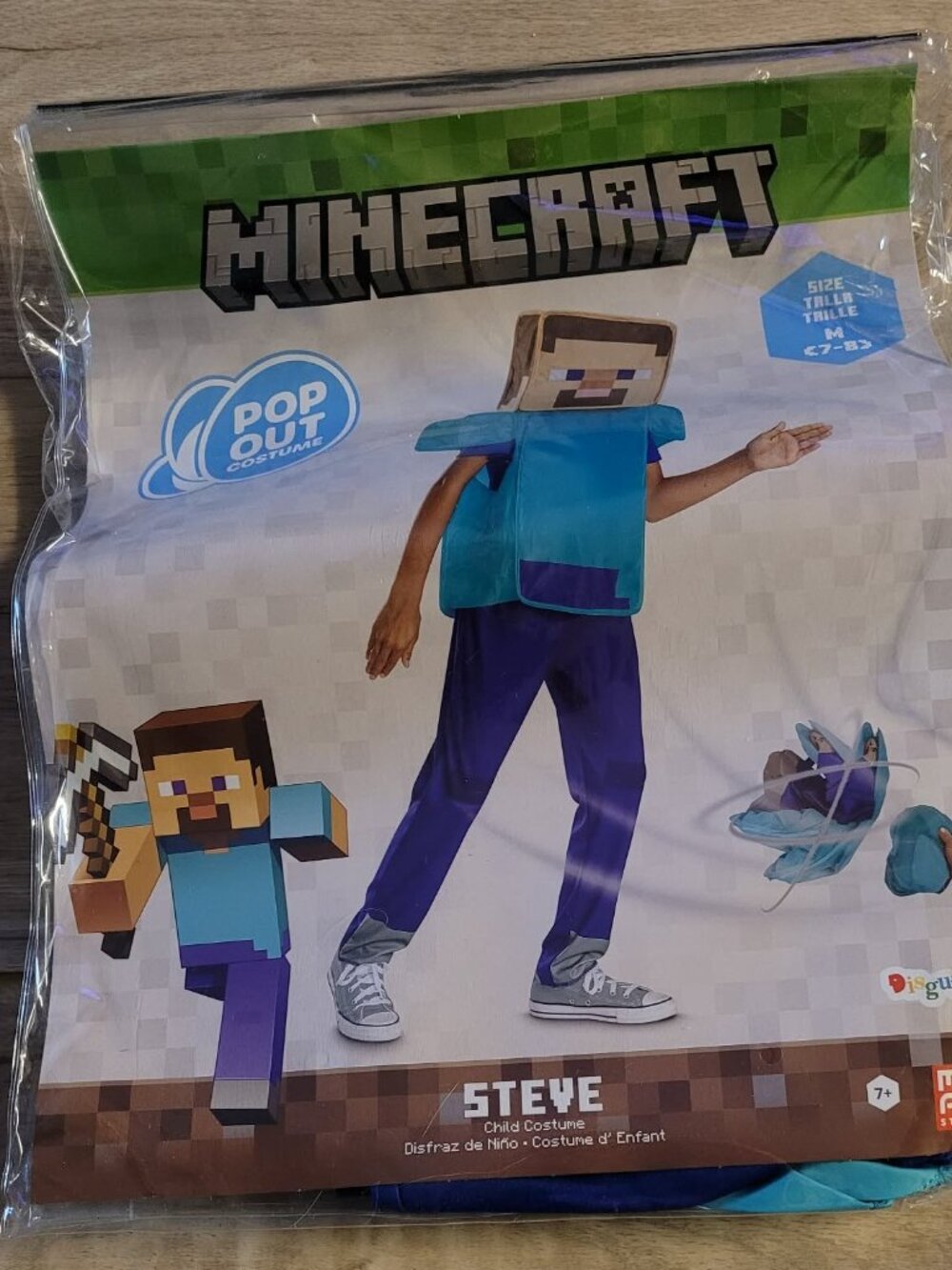 new disguise MINECRAFT STEVE pop out child COSTUME sz M 7-8 halloween